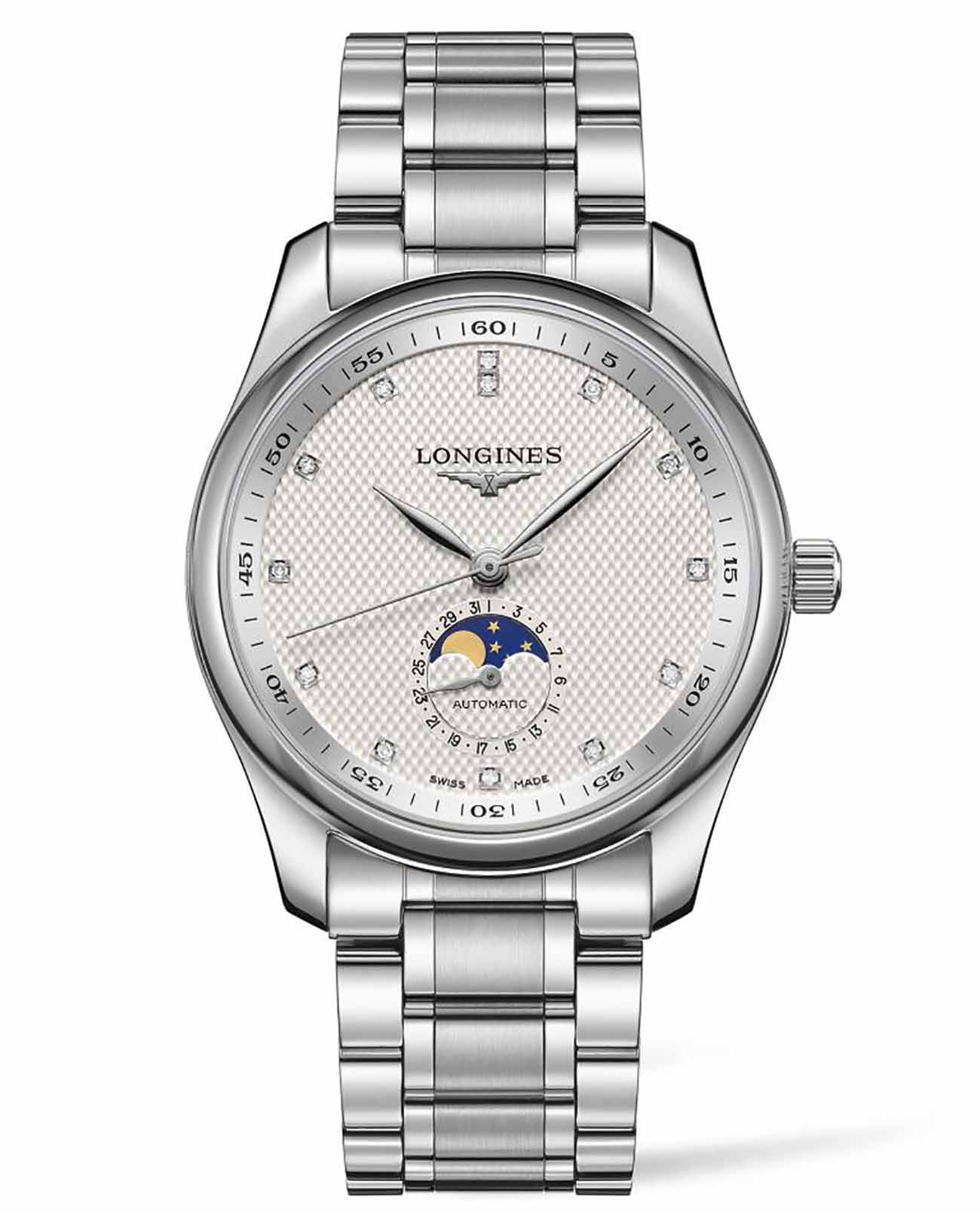 Longines Longines Master Collection L2.909.4.77.6  L29094776 механические мужские часы серебристый циферблат, браслет нержавеющая сталь — вид спереди